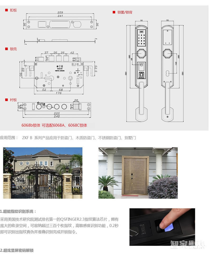 智家人防盗指纹锁 智能锁电子门锁 磁卡密码锁