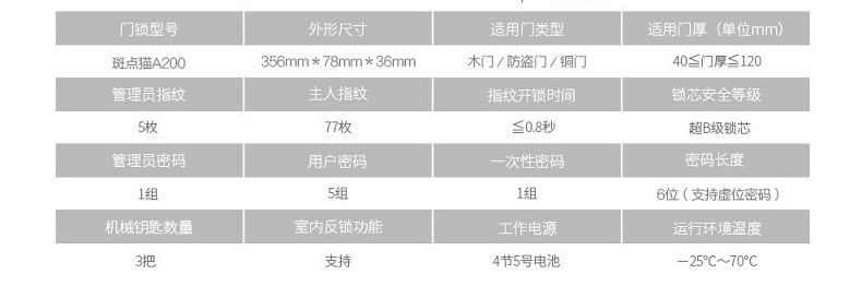 斑点猫指纹锁 直板智能指纹锁防盗门电子密码锁