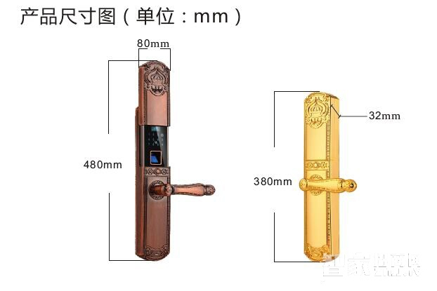 蓝盾智能锁  LT-9000E龙冠翼鸟指纹锁密码锁刷卡锁 滑盖黄金色