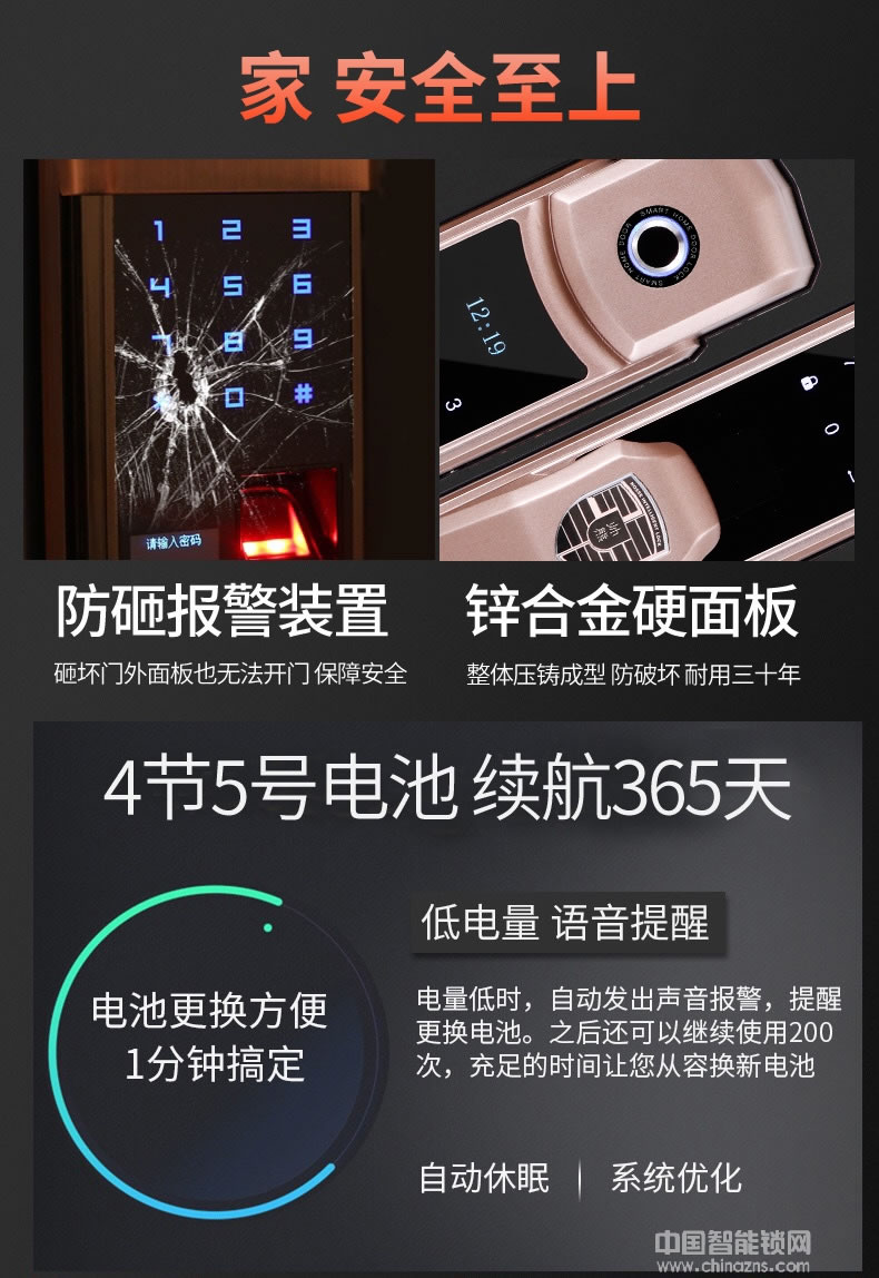 帅荣智能锁 锌合金防盗门指纹密码锁 手机APP智能锁