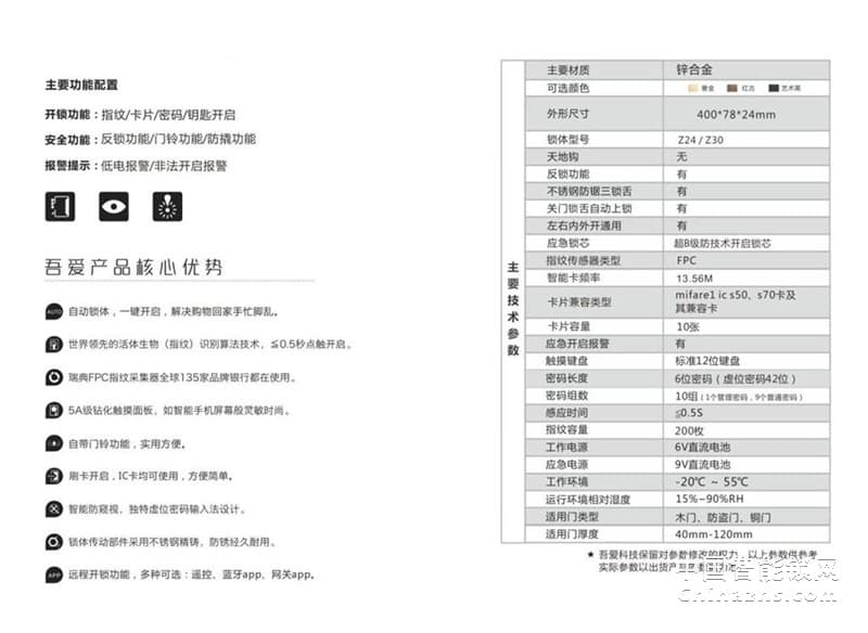 吾爱吾家全自动推拉智能锁W6 豪华电子密码锁