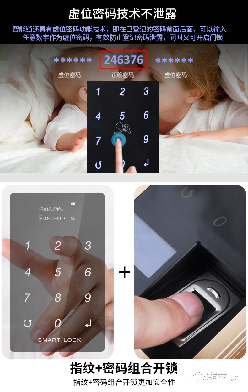 固特指纹锁 密码锁智能刷卡锁家用防盗门锁电子锁