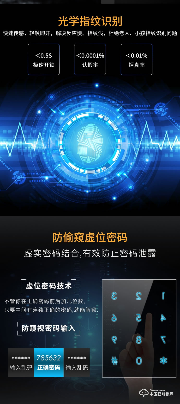 尊爵指纹锁智能识别指纹密码锁家用防盗指纹锁物联电子密码锁