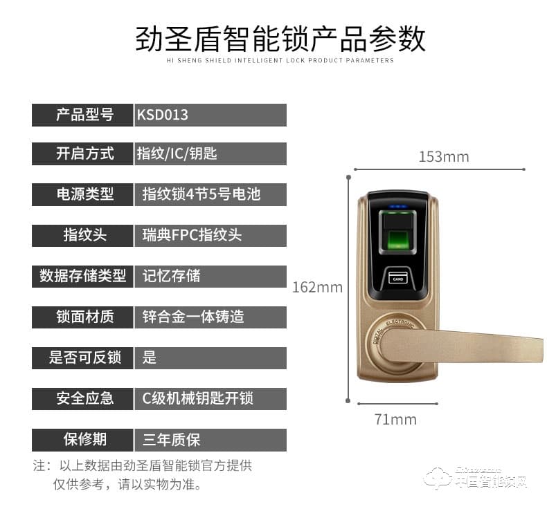 劲圣盾指纹锁 室内门锁把手家用防盗门锁