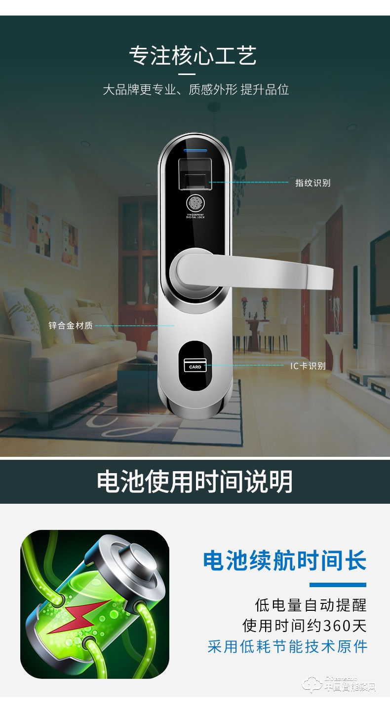 劲圣盾指纹锁 智能锁IC磁卡电子感应锁