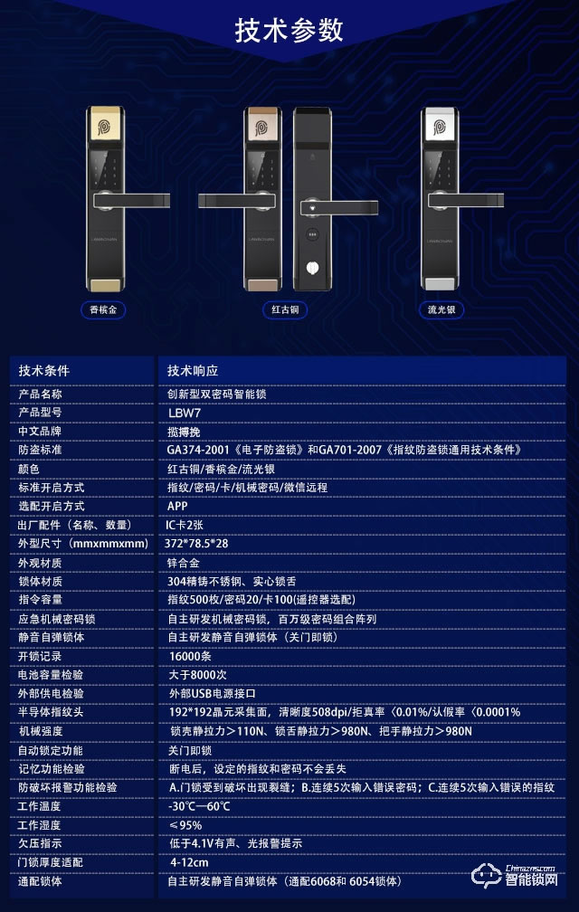 揽搏挽智能锁 LBW7双密码智能锁