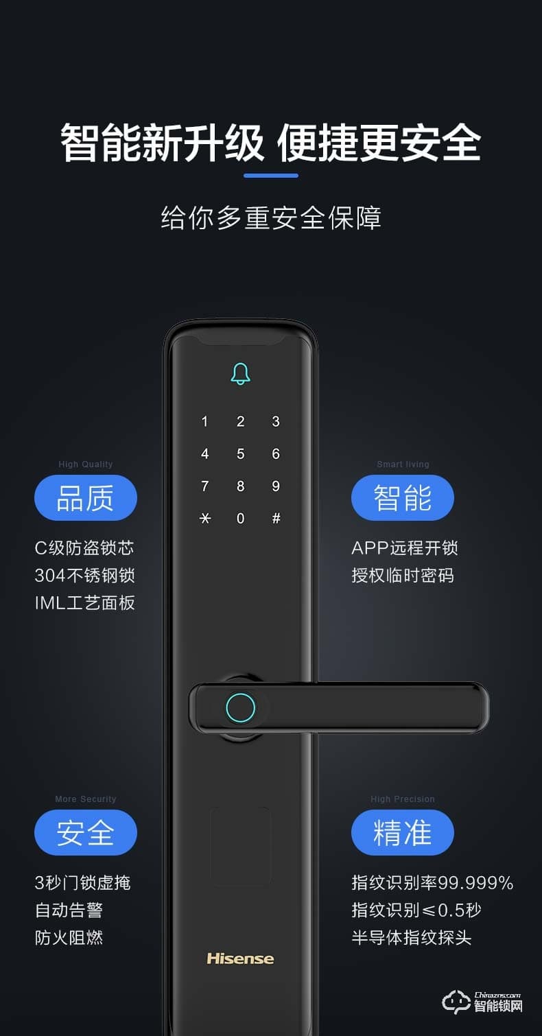 海信智能锁 SL868智能指纹锁家用防盗电子密码门锁
