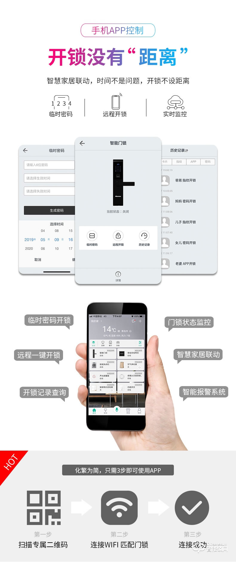 海信智能锁 E3C指纹锁智能锁家用防盗门远程密码锁