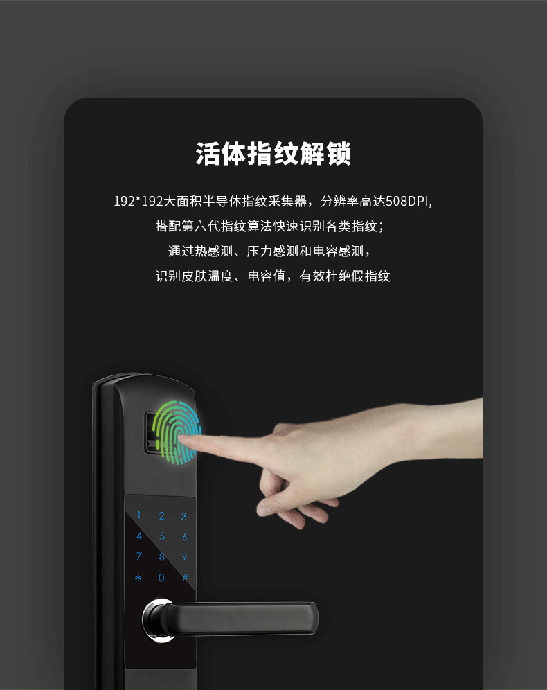 欧宝指纹锁 P9高硬度钢化膜圆润把手指纹锁