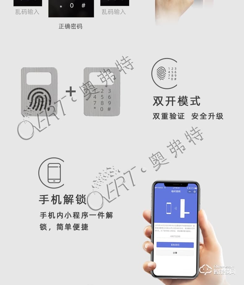 奥弗特智能锁 一握开外装防盗锁智能门锁