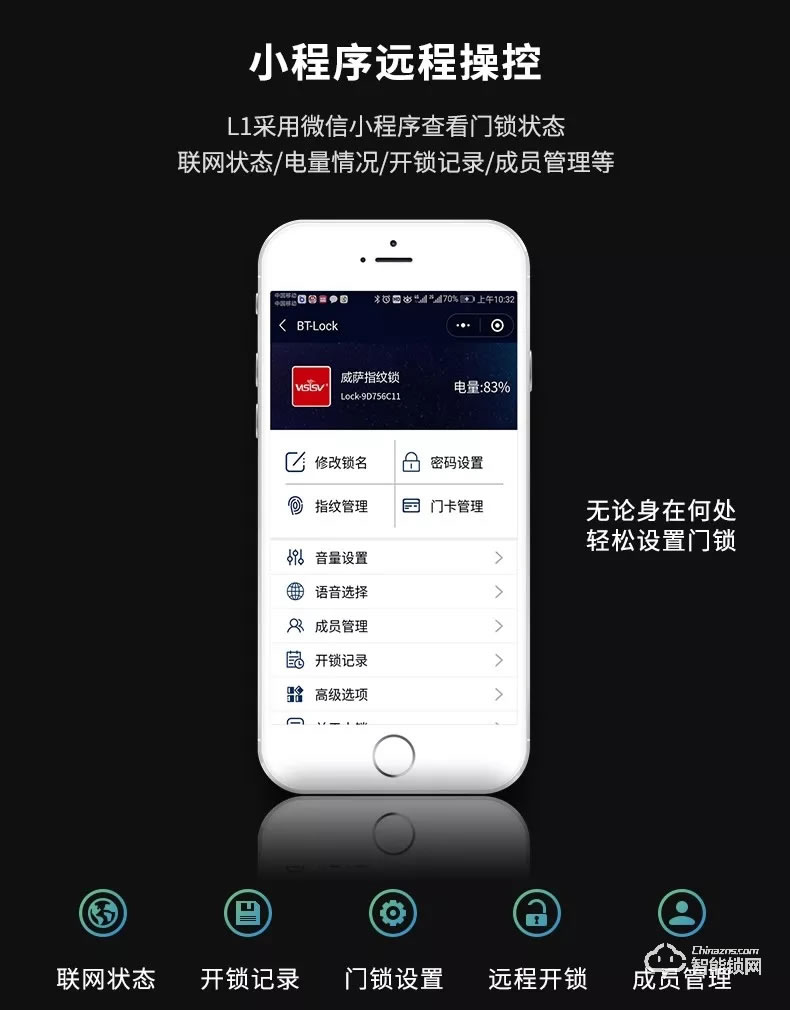 威萨智能锁 L1蓝牙密码指纹锁