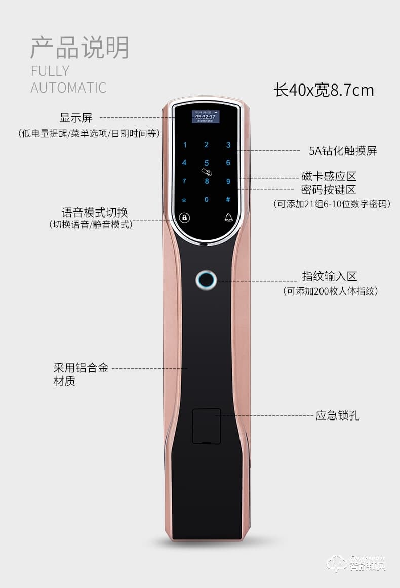 智联美家智能锁 M0606全自动推拉式智能指纹锁