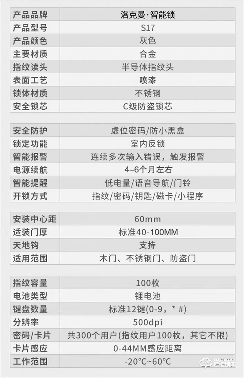 洛克曼S17全自动开锁 流线型设计防盗锁芯