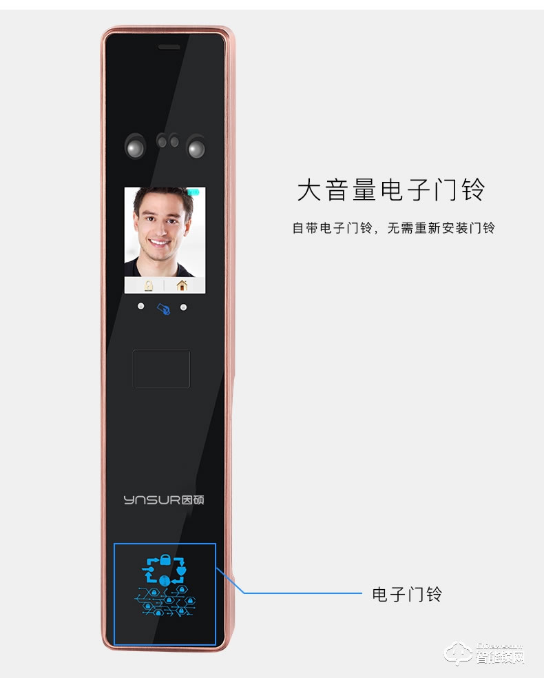 因硕指纹锁 F3家用电子密码刷脸智能门锁