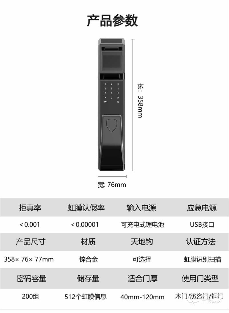 凯奇普智能锁 E1701全自动虹膜识别智能锁