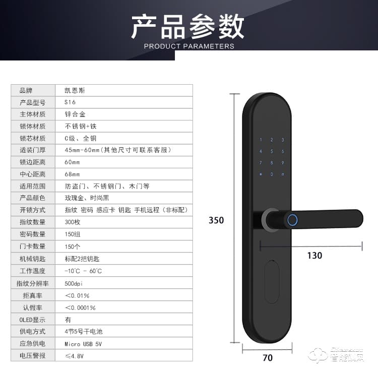 凯恩斯智能锁 防盗密码锁刷卡锁批发