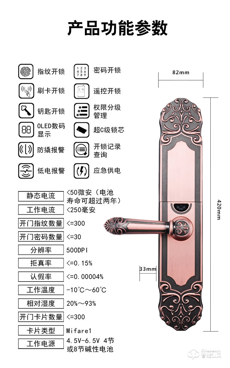 巨石智慧智能锁 HR-L1欧式复古滑盖智能锁