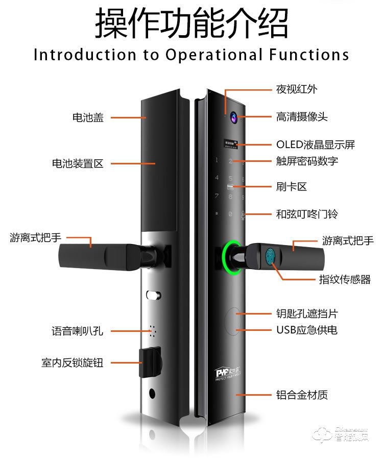 爱尔家智能锁 Z11-M一指握把手指纹锁猫眼智能锁