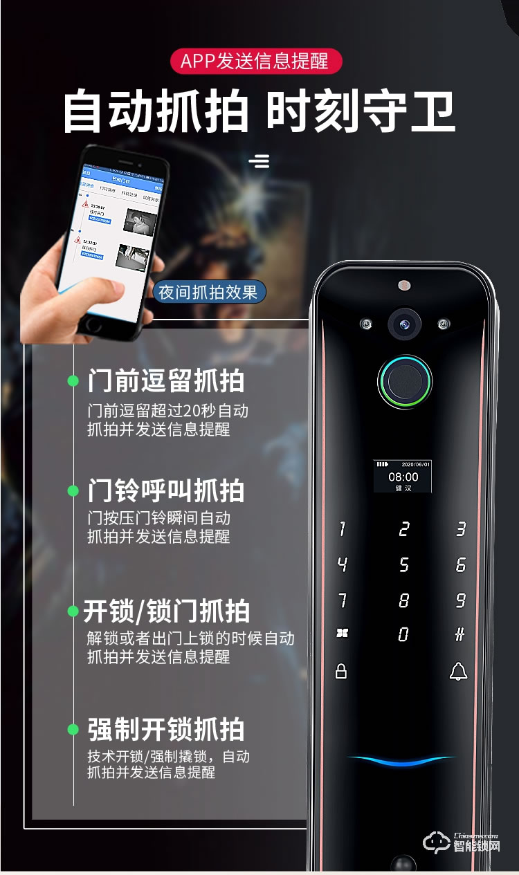 健汉智能锁 家用防盗门可视猫眼锁