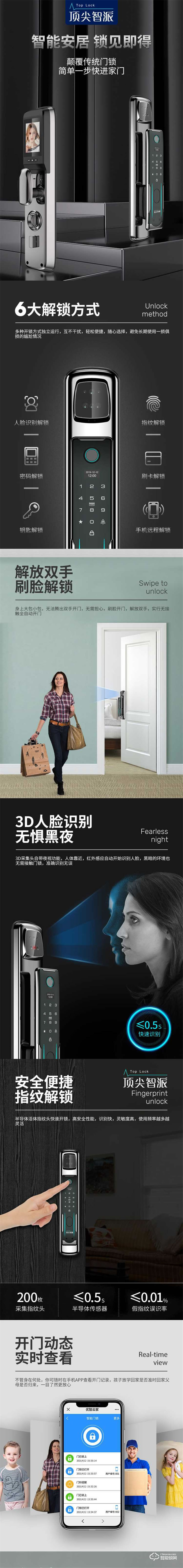 顶尖智派阿拉斯加系列 3D人脸识别智能锁