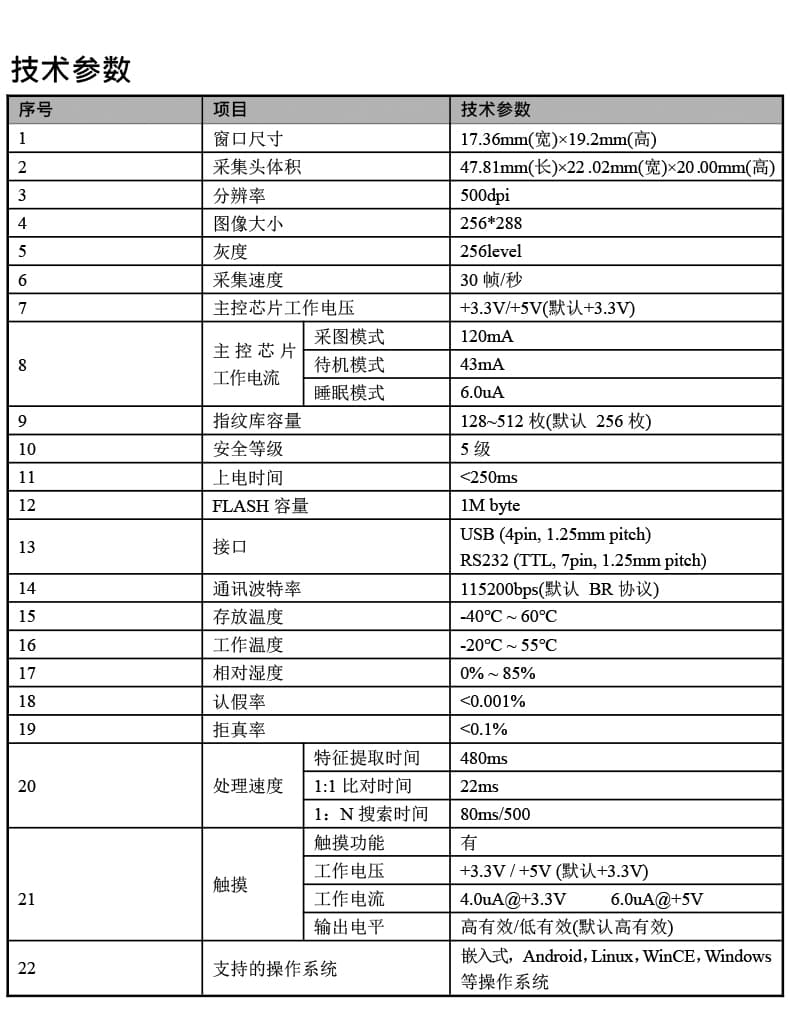 东为 嵌入式指纹识别模块DW611D