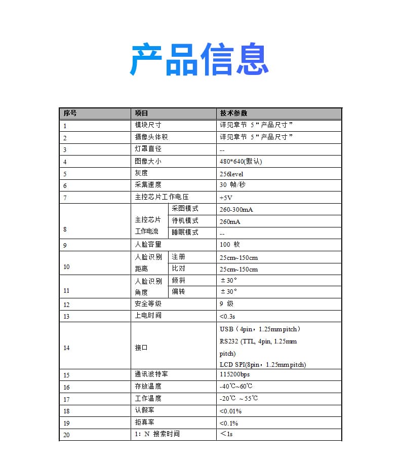 东为 嵌入式人脸识别模块DW20