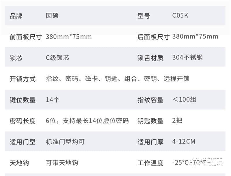 因硕智能锁C05K 家用防盗门密码锁