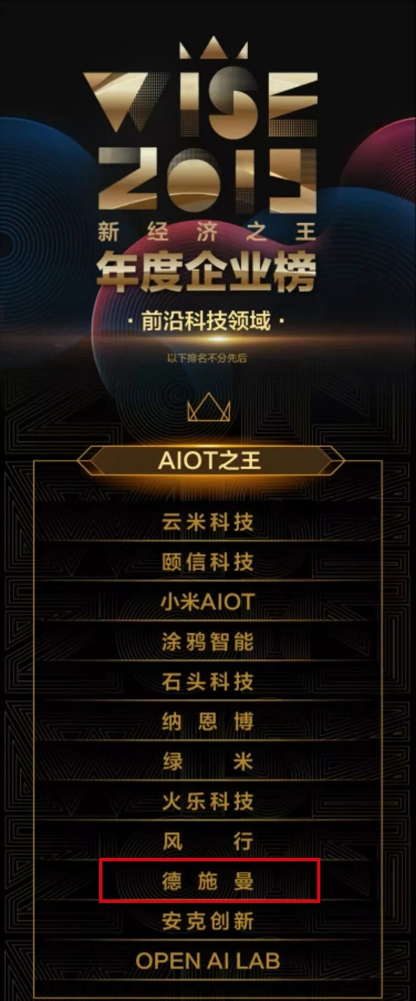 德施曼智能锁脱颖而出 上榜前沿科技领域AIOT之王